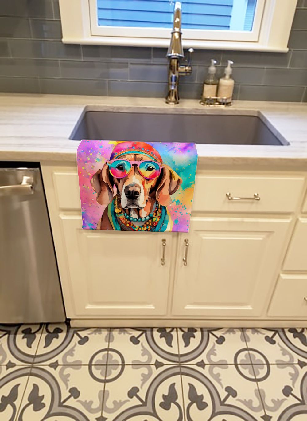 Weimaraner Hippie Dawg Kitchen Towel Dish Cloths Guest Hand Towel Decorative Bathroom Towel for Face,Tea, Dishcloth, Kitchen and Bath