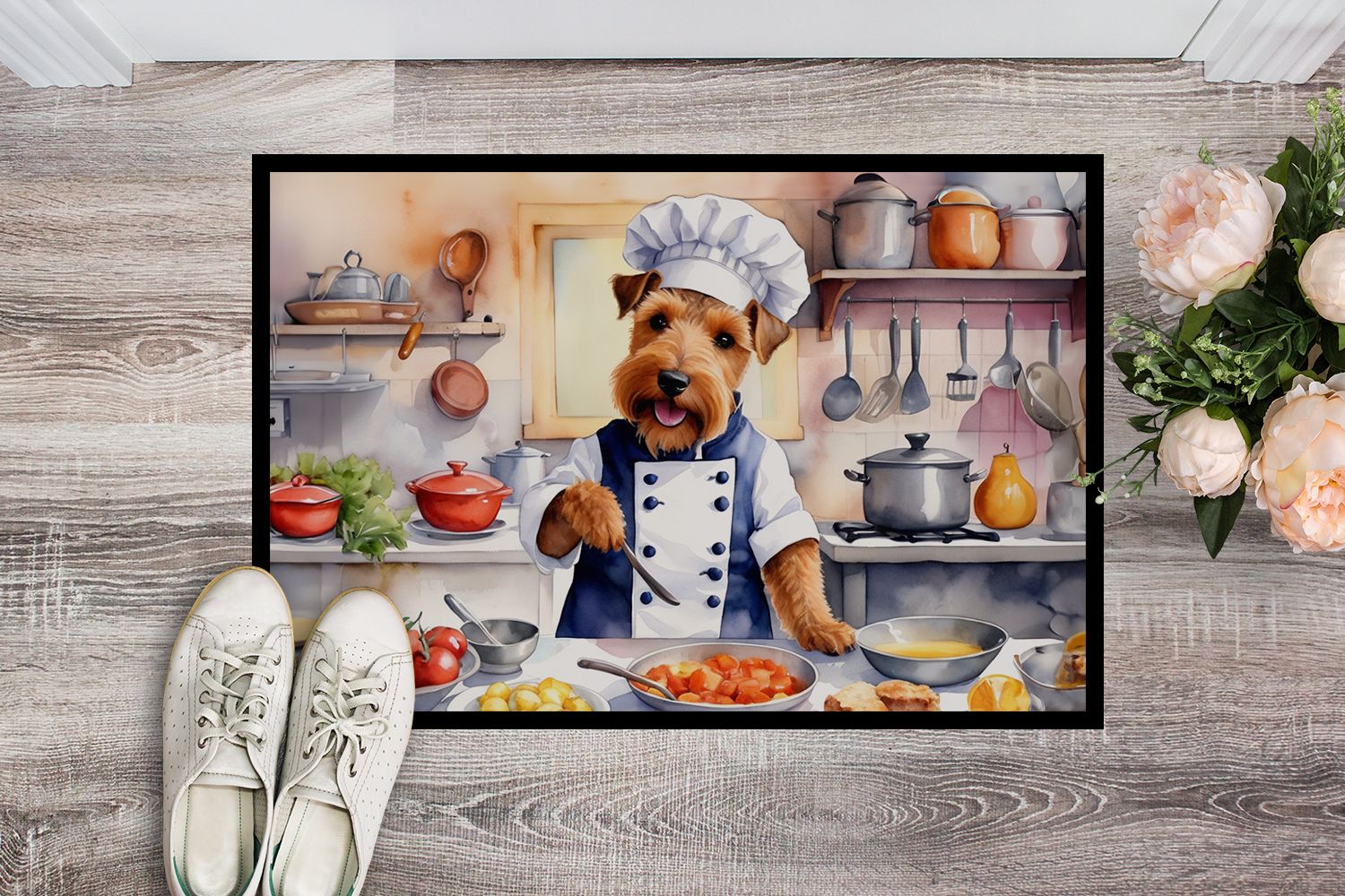 NEW Welsh Terrier The Chef Doormat Front Door Mat Indoor Outdoor Rugs for Entryway, Non Slip Washable Low Pile, 18H X 27W