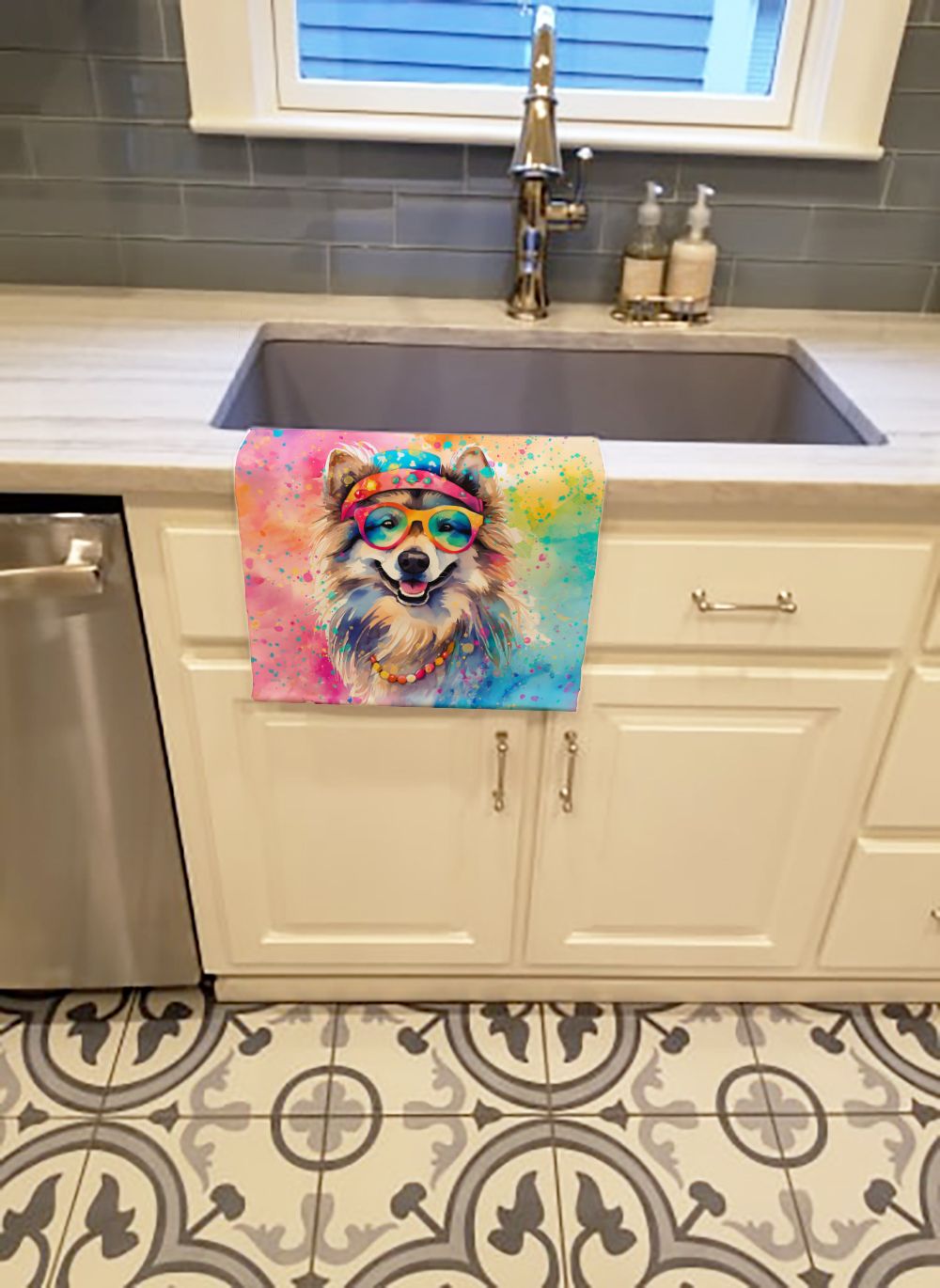 Keeshond Hippie Dawg Kitchen Towel Dish Cloths Guest Hand Towel Decorative Bathroom Towel for Face,Tea, Dishcloth, Kitchen and Bath