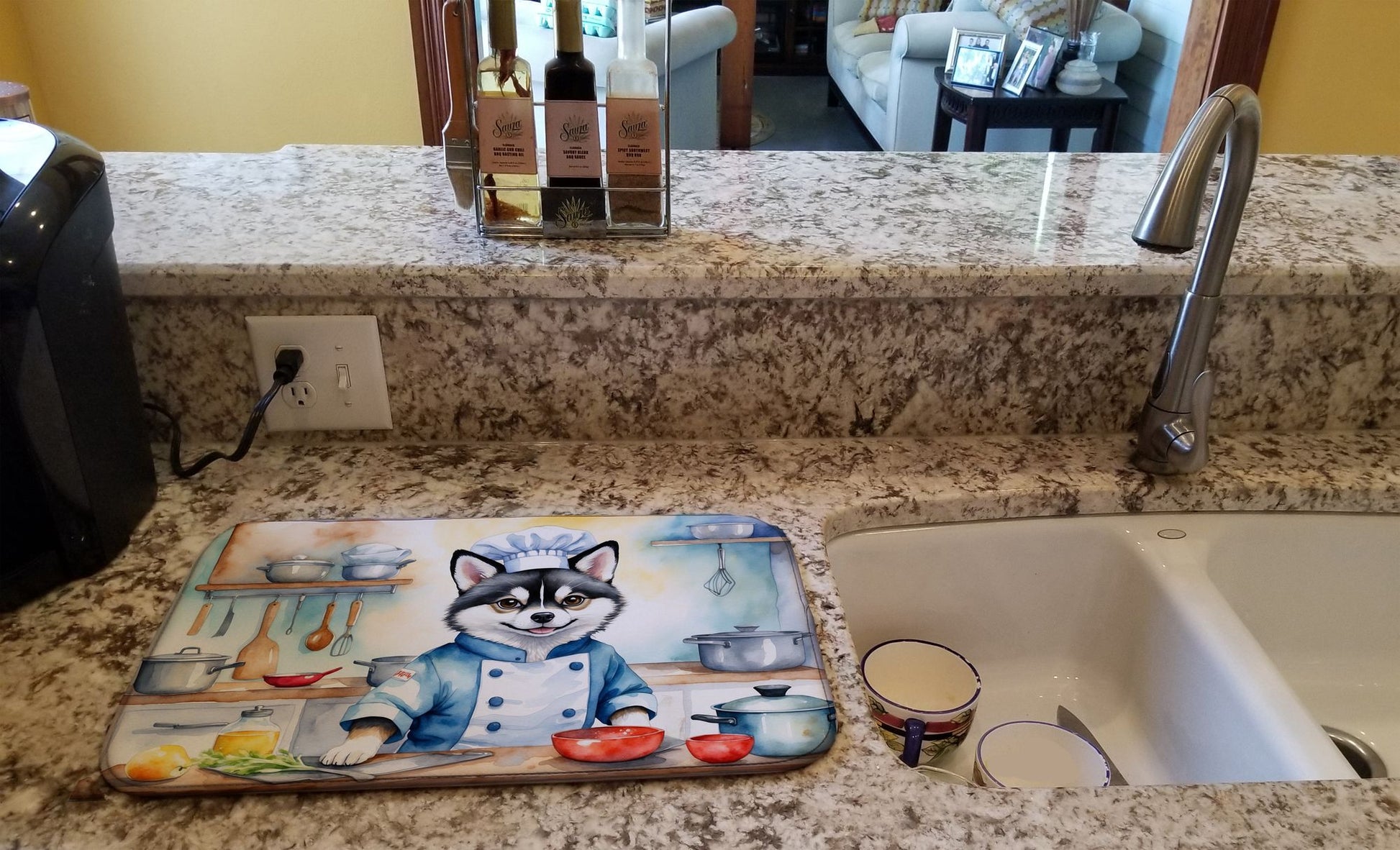Alaskan Klee Kai The Chef Dish Drying Mat Absorbent Dish Drying Mat Pad for Kitchen Counter Dish Drainer Mat for Countertop, 14 x 21", Multicolor