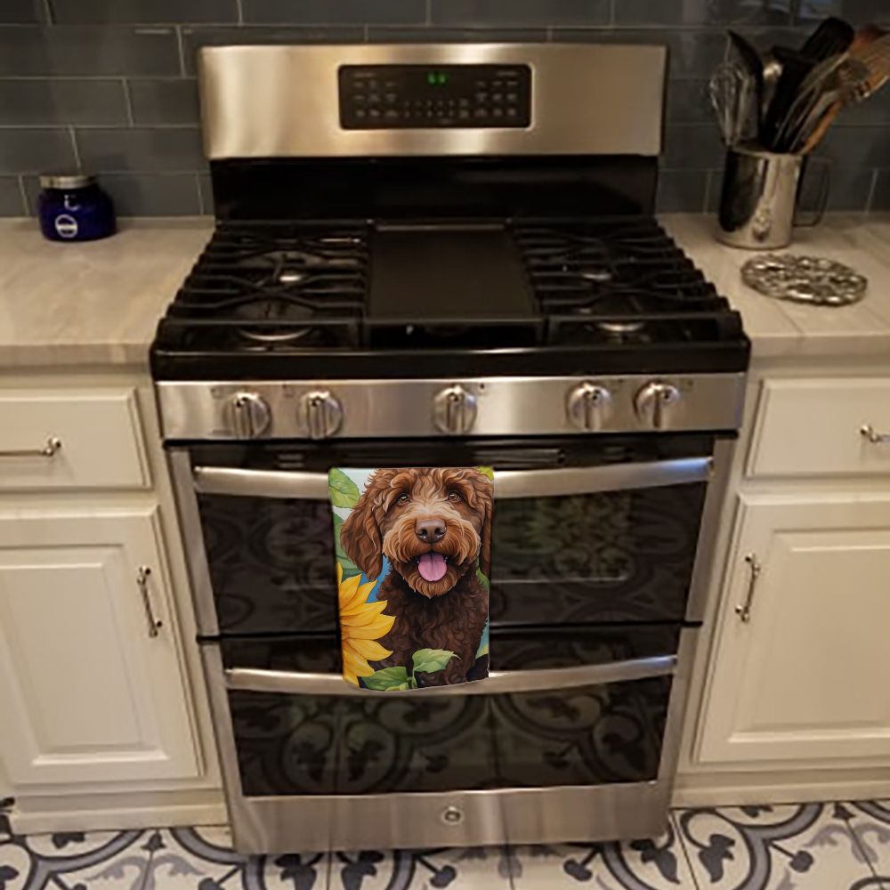 Labradoodle in Sunflowers Kitchen Towel Dish Cloths Guest Hand Towel Decorative Bathroom Towel for Face,Tea, Dishcloth, Kitchen and Bath