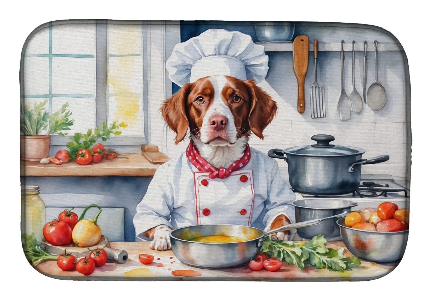 Brittany Spaniel The Chef Dish Drying Mat Absorbent Dish Drying Mat Pad for Kitchen Counter Dish Drainer Mat for Countertop, 14 x 21", Multicolor