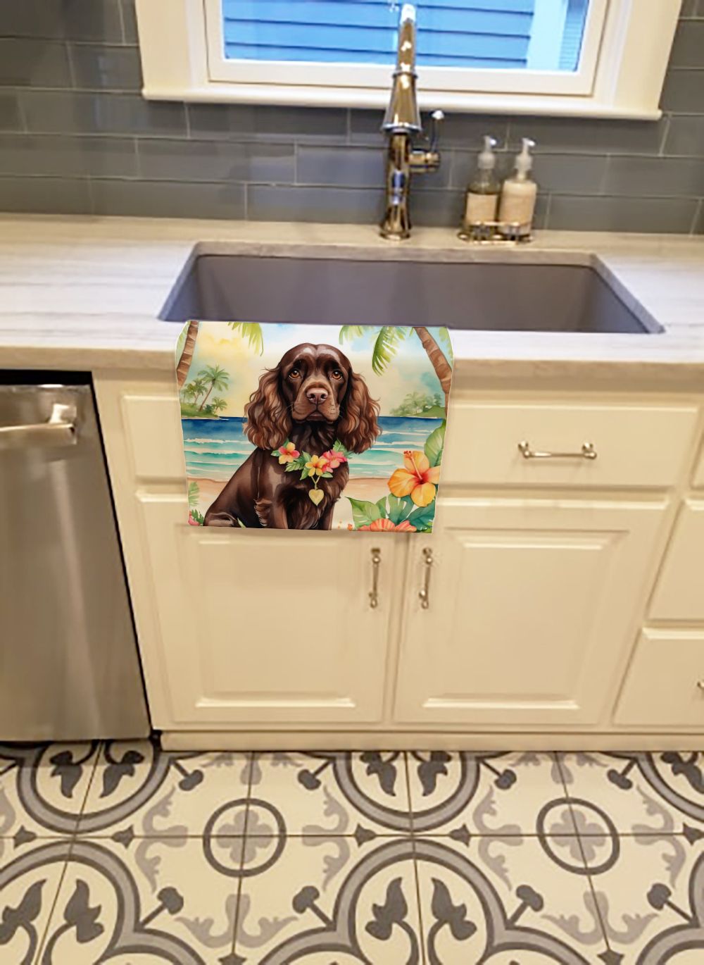 Cocker Spaniel Luau Kitchen Towel Dish Cloths Guest Hand Towel Decorative Bathroom Towel for Face,Tea, Dishcloth, Kitchen and Bath