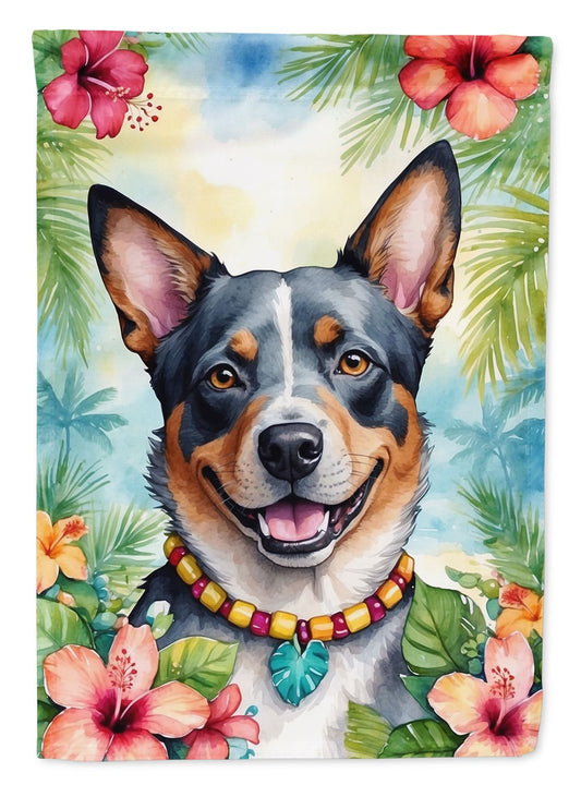 Australian Cattle Dog Luau House Flag Large Porch Sleeve Pole Decorative Outside Yard Banner Artwork Wall Hanging, Polyester, House Size, Multicolor
