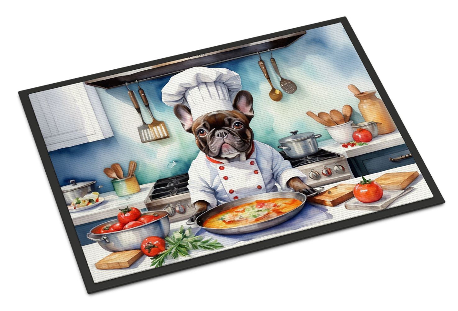 NEW French Bulldog The Chef Doormat Front Door Mat Indoor Outdoor Rugs for Entryway, Non Slip Washable Low Pile, 18H X 27W