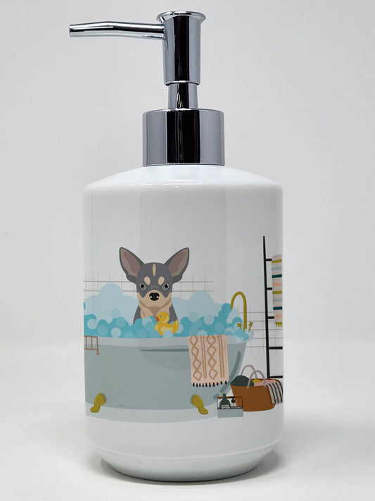 Blue and White Chihuahua Ceramic Soap Dispenser Hand Soap Dispenser Pump Bottles for Bathroom Kitchen, Empty Refillable Liquid Soap Container