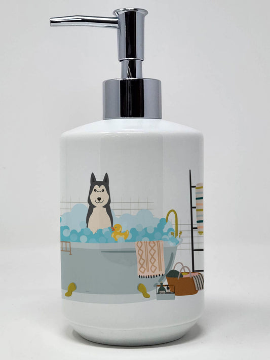 West Siberian Laika Spitz in Bathtub Ceramic Soap Dispenser Hand Soap Dispenser Pump Bottles for Bathroom Kitchen, Empty Refillable Liquid Soap Container