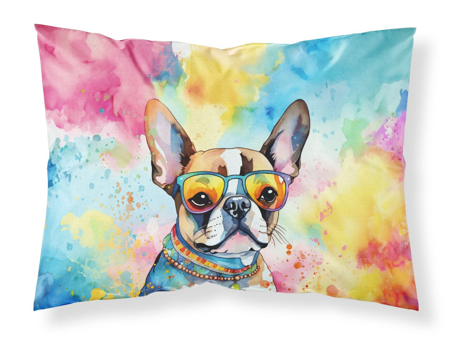 Boston Terrier Hippie Dawg Standard Pillowcase Lightweight Super Soft Easy Care Decorative Artwork Pillowcase, Standard