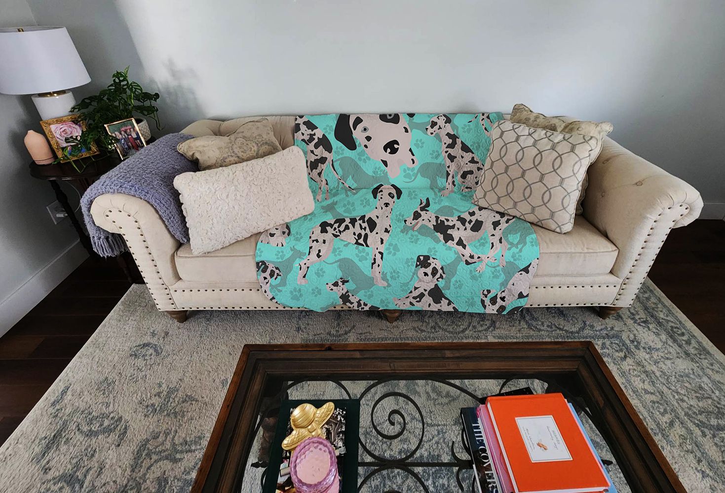 Harlequin Natural Ears Great Dane Quilted Blanket 50x60 Artwork Pattern Quilted Throw Blanket for Bed, Couch, Sofa, Soft and Lightweight