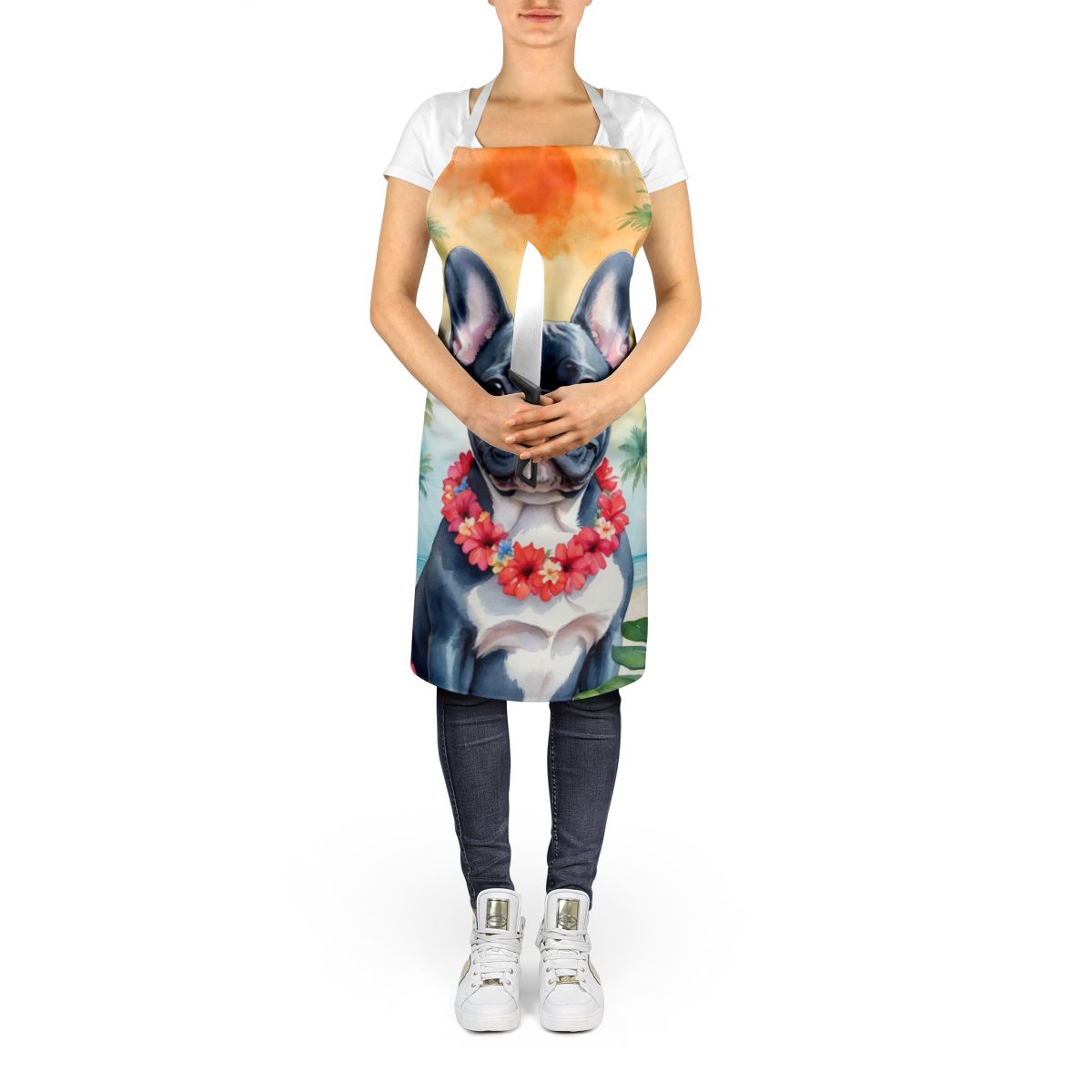 French Bulldog Luau Apron Cooking Kitchen Server Baking Crafts Gardening for Adult Women Men, Unisex, Large, Multicolor