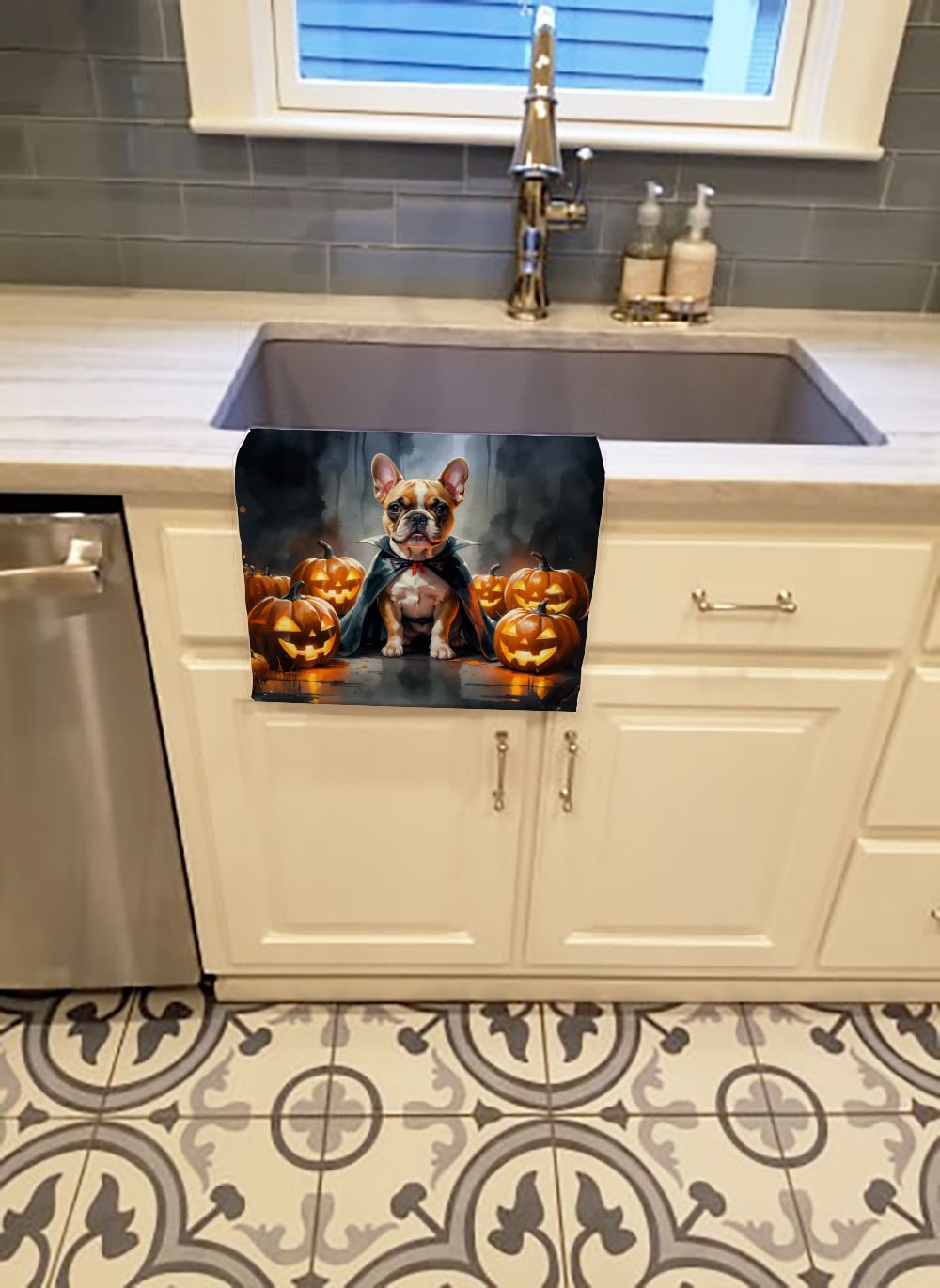 French Bulldog Puppy Halloween Kitchen Towel Dish Cloths Guest Hand Towel Decorative Bathroom Towel for Face,Tea, Dishcloth, Kitchen and Bath