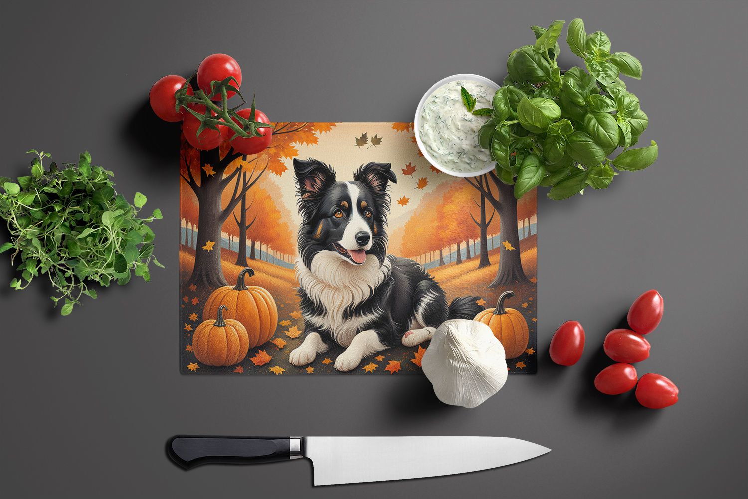 NEW Border Collie Fall Glass Cutting Board Decorative Tempered Glass Kitchen Cutting and Serving Board Large Size Chopping Board
