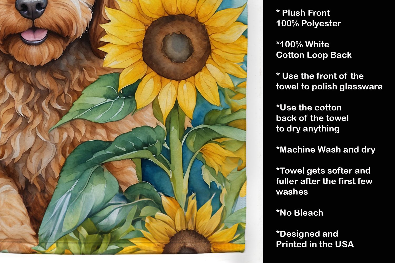 Cockapoo in Sunflowers Kitchen Towel Dish Cloths Guest Hand Towel Decorative Bathroom Towel for Face,Tea, Dishcloth, Kitchen and Bath
