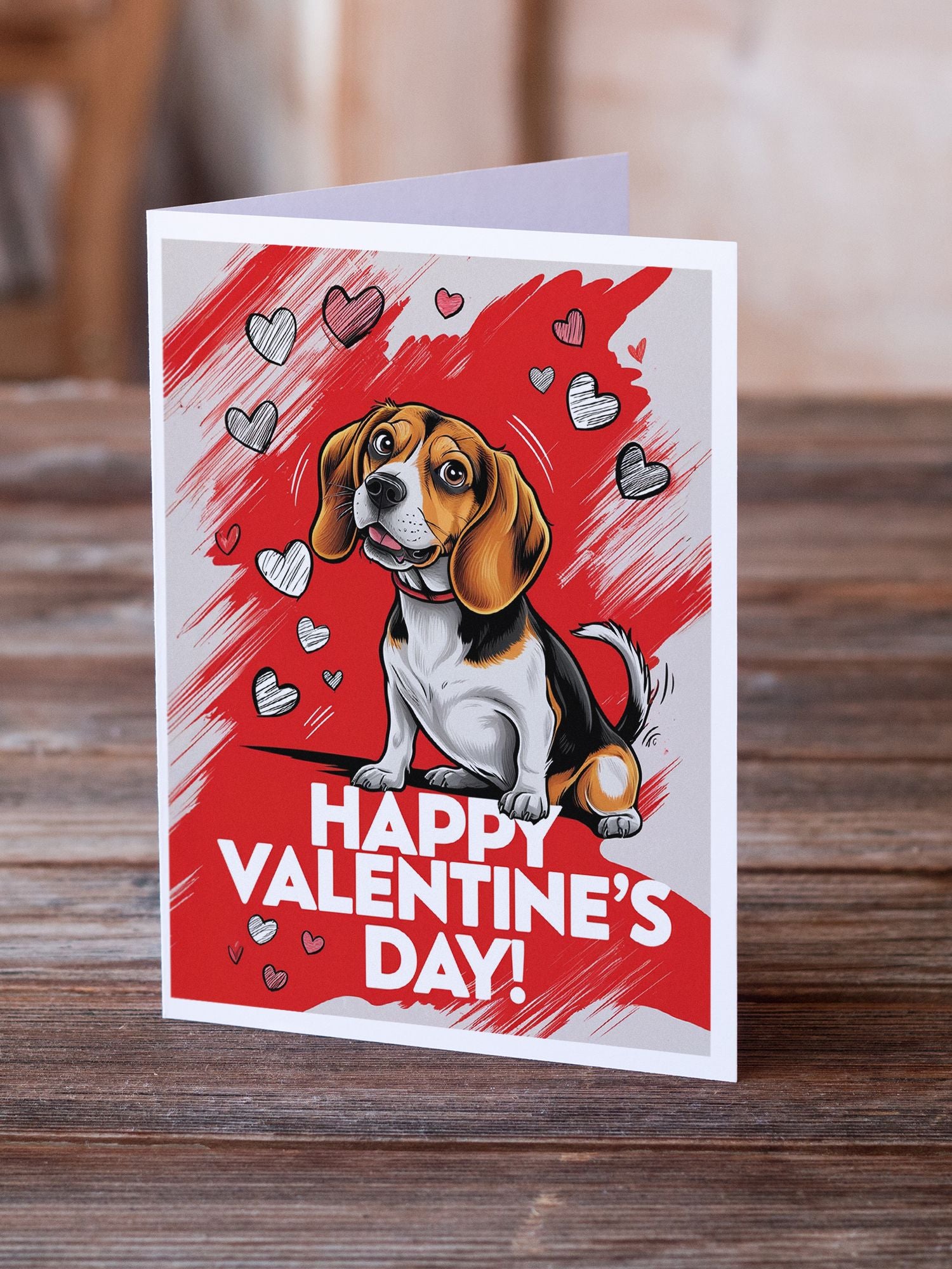 Beagle Happy Valentine's Day Greeting Cards Pack of 8 Blank Cards with Envelopes Whimsical A7 Size 5x7 Blank Note Cards