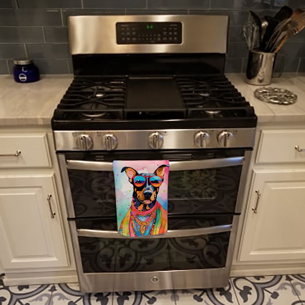 Doberman Pinscher Hippie Dawg Kitchen Towel Dish Cloths Guest Hand Towel Decorative Bathroom Towel for Face,Tea, Dishcloth, Kitchen and Bath