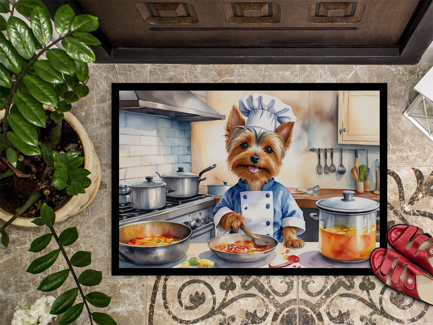 NEW Silky Terrier The Chef Doormat Front Door Mat Indoor Outdoor Rugs for Entryway, Non Slip Washable Low Pile, 18H X 27W