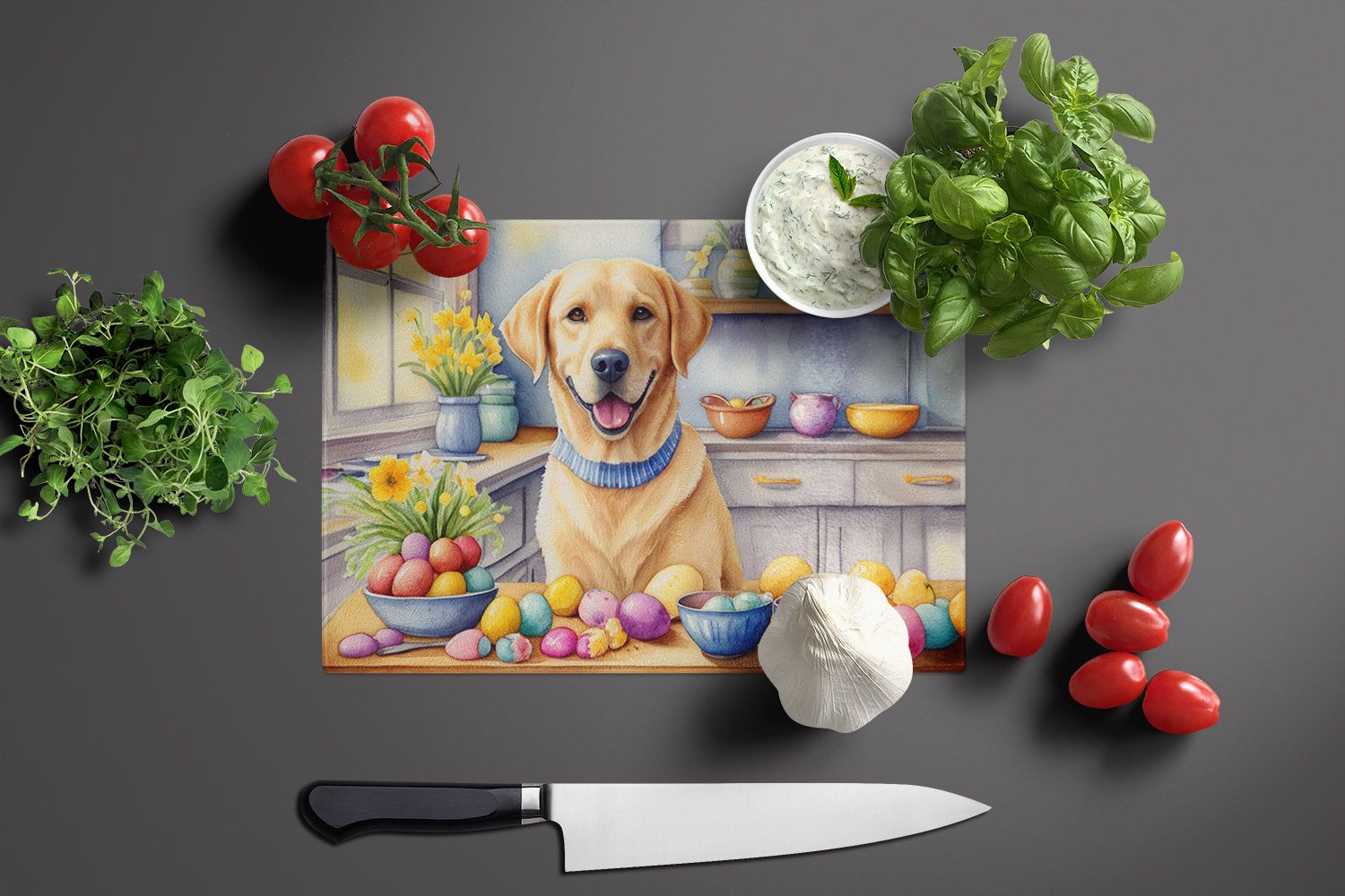 NEW Decorating Easter Yellow Labrador Retriever Glass Cutting Board Decorative Tempered Glass Kitchen Cutting and Serving Board Large Size Chopping Board