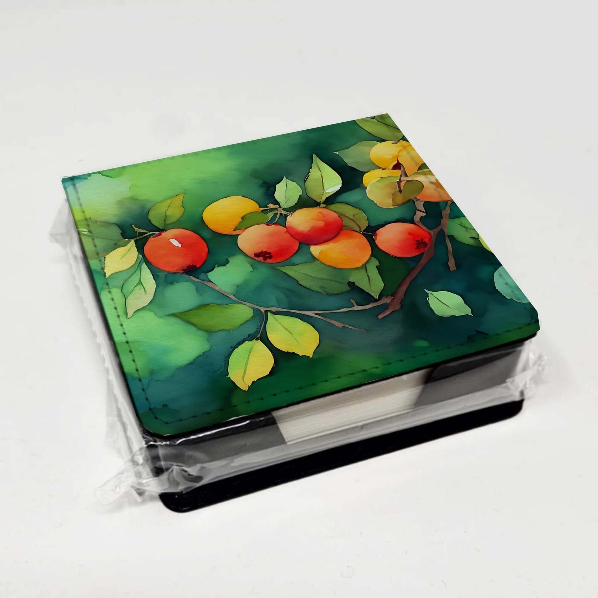 Missouri Hawthorns in Watercolor PU Leather Note Paper Holder with Artist-Designed Cover, Desk Accessory, Office Gift