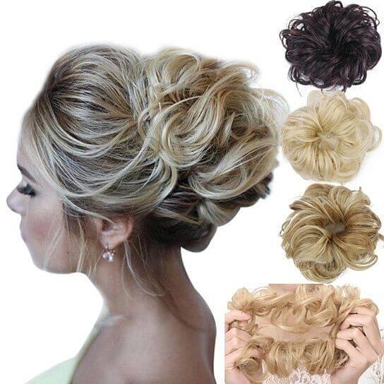 Women Hair Bun Extension Wavy Curly Messy Donut Chignons Wig Hairpiece - Clothes For Her Online Store