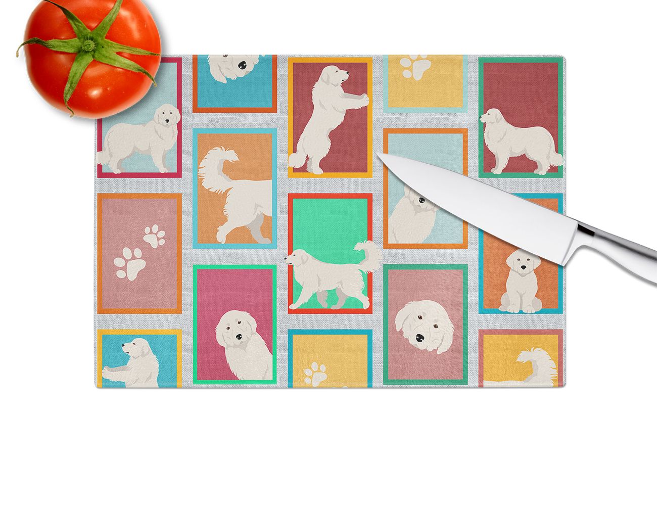 NEW Lots of Great Pyrenees Glass Cutting Board Decorative Tempered Glass Kitchen Cutting and Serving Board Large Size Chopping Board