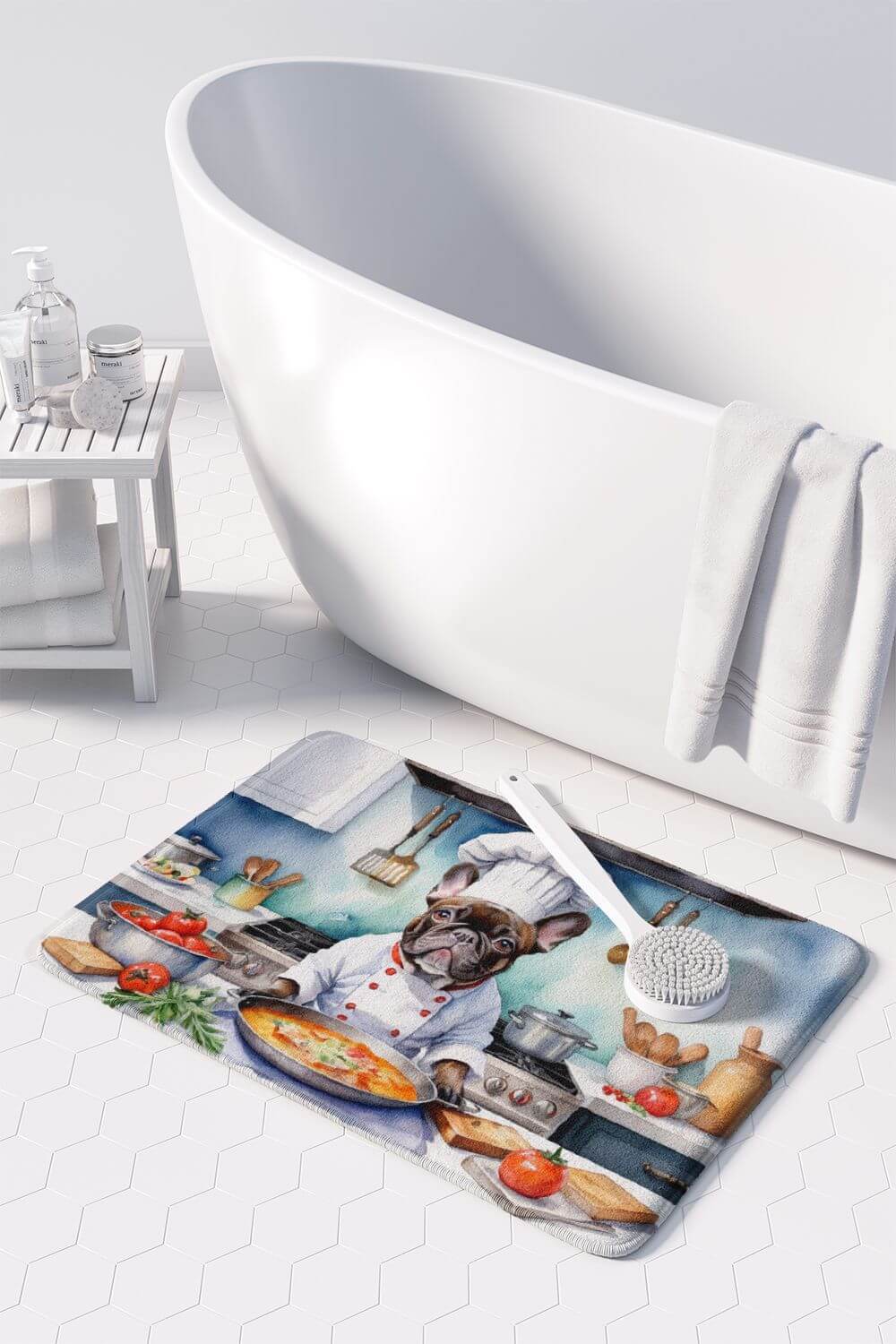 French Bulldog The Chef Memory Foam Kitchen Mat Machine Washable Anti-Fatigue Mat Cushion Comfort Bath Mat or Kitchen Rug