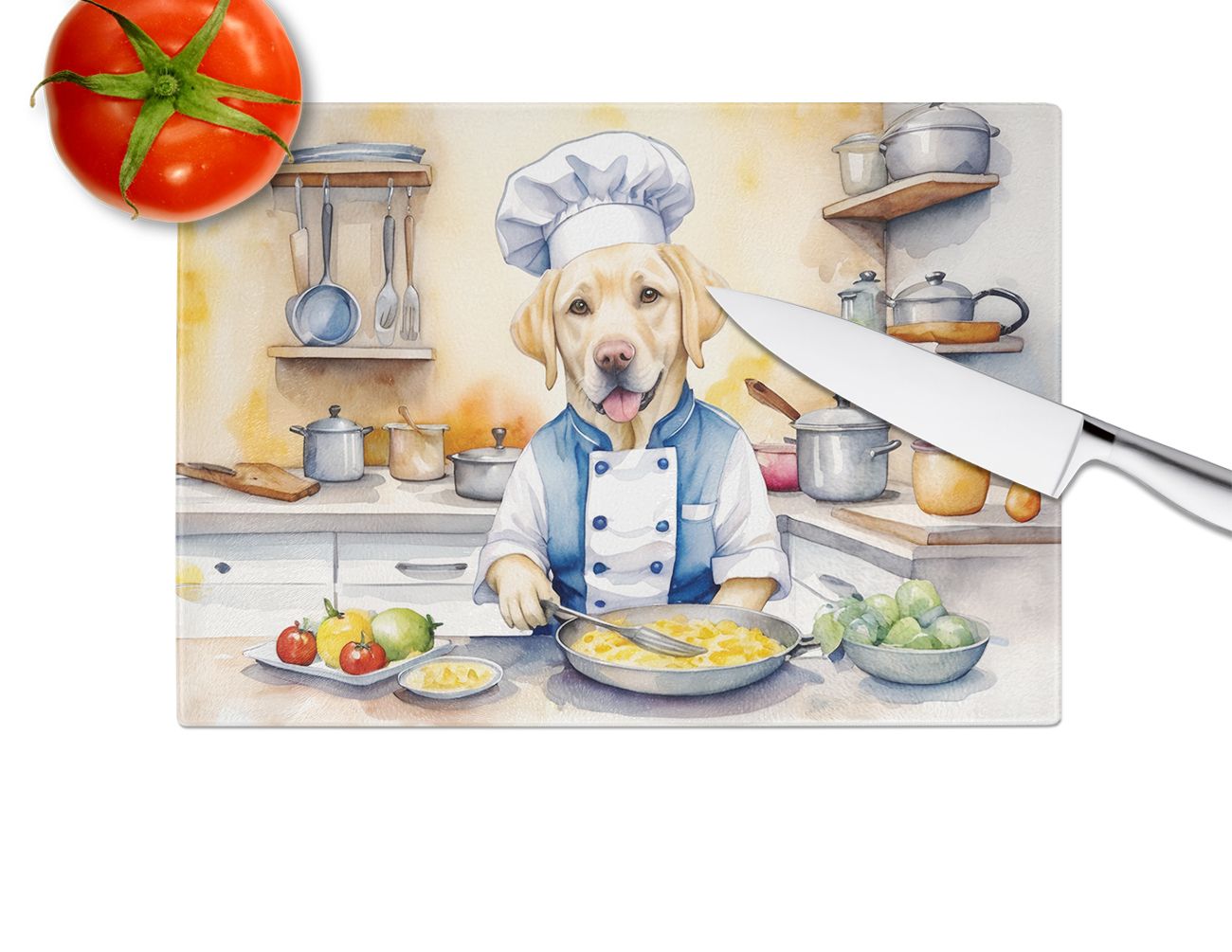 Yellow Labrador Retriever The Chef Glass Cutting Board Decorative Tempered Glass Kitchen Cutting and Serving Board Large Size Chopping Board