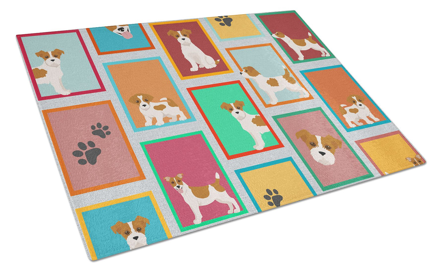 NEW Lots of Red and White Jack Russell Terrier Glass Cutting Board Decorative Tempered Glass Kitchen Cutting and Serving Board Large Size Chopping Board