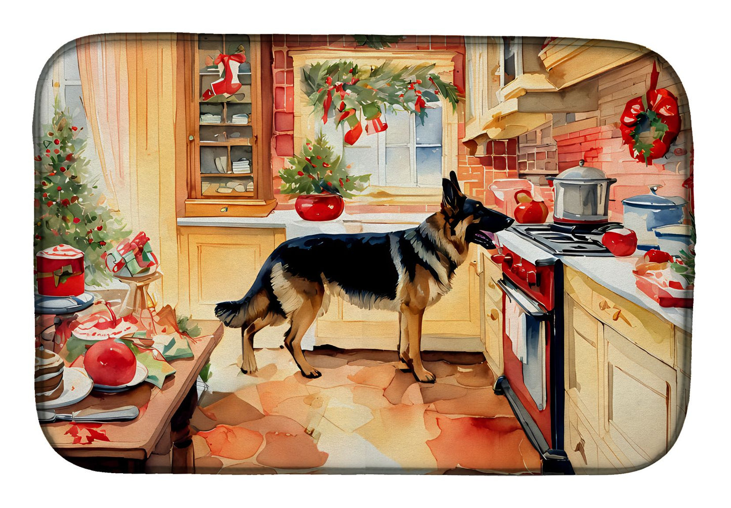 German Shepherd Christmas Cookies Dish Drying Mat Absorbent Dish Drying Mat Pad for Kitchen Counter Dish Drainer Mat for Countertop, 14 x 21", Multicolor