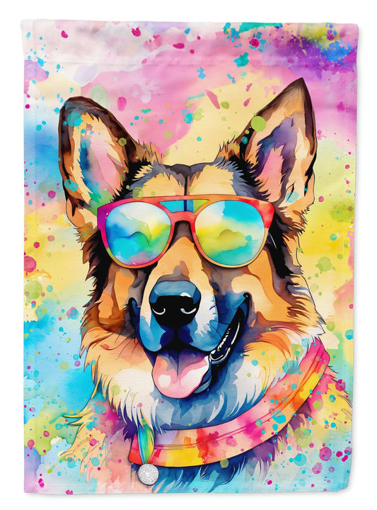 German Shepherd Hippie Dawg House Flag Large Porch Sleeve Pole Decorative Outside Yard Banner Artwork Wall Hanging, Polyester, House Size, Multicolor