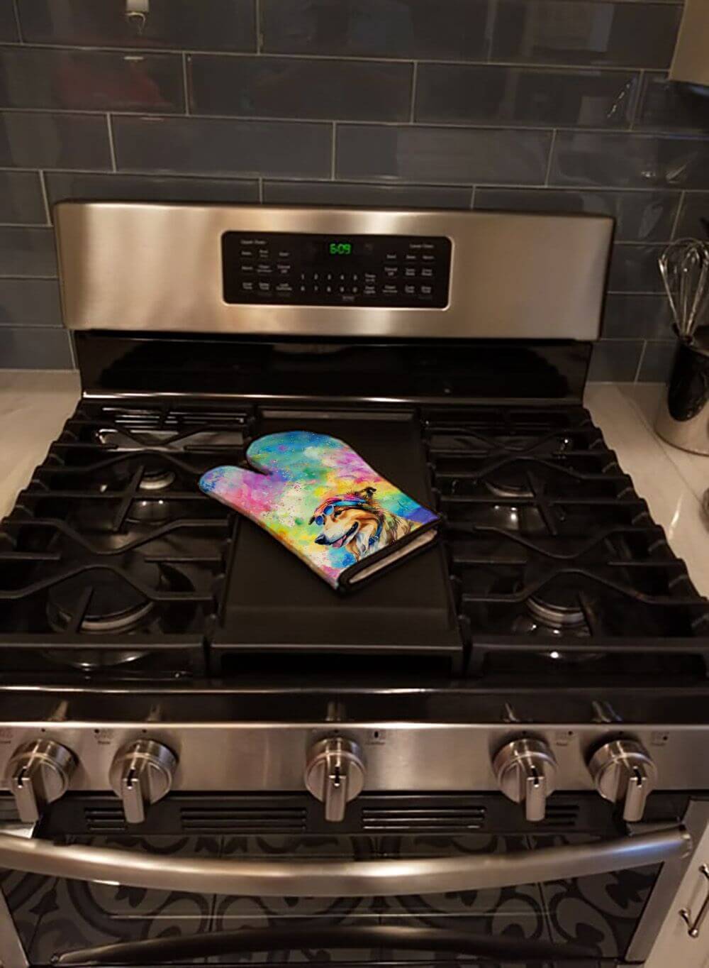 Collie Hippie Dawg Oven Mitt Heat Resistant Thick Oven Mitt for Hot Pans and Oven, Kitchen Mitt Protect Hands, Cooking Baking Glove