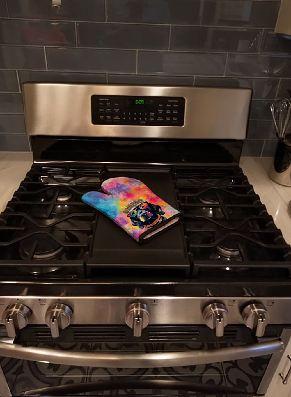 Black Labrador Hippie Dawg Oven Mitt Heat Resistant Thick Oven Mitt for Hot Pans and Oven, Kitchen Mitt Protect Hands, Cooking Baking Glove