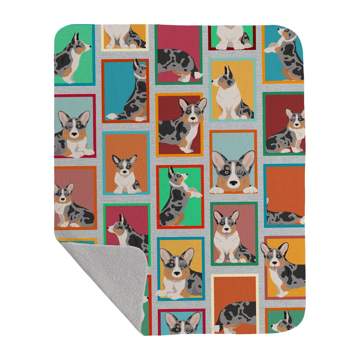 Lots of Blue Merle Welsh Cardigan Corgi Quilted Blanket 50x60 Artwork Pattern Quilted Throw Blanket for Bed, Couch, Sofa, Soft and Lightweight