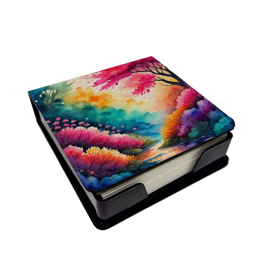 Colorful Azaleas PU Leather Note Paper Holder with Artist-Designed Cover, Desk Accessory, Office Gift