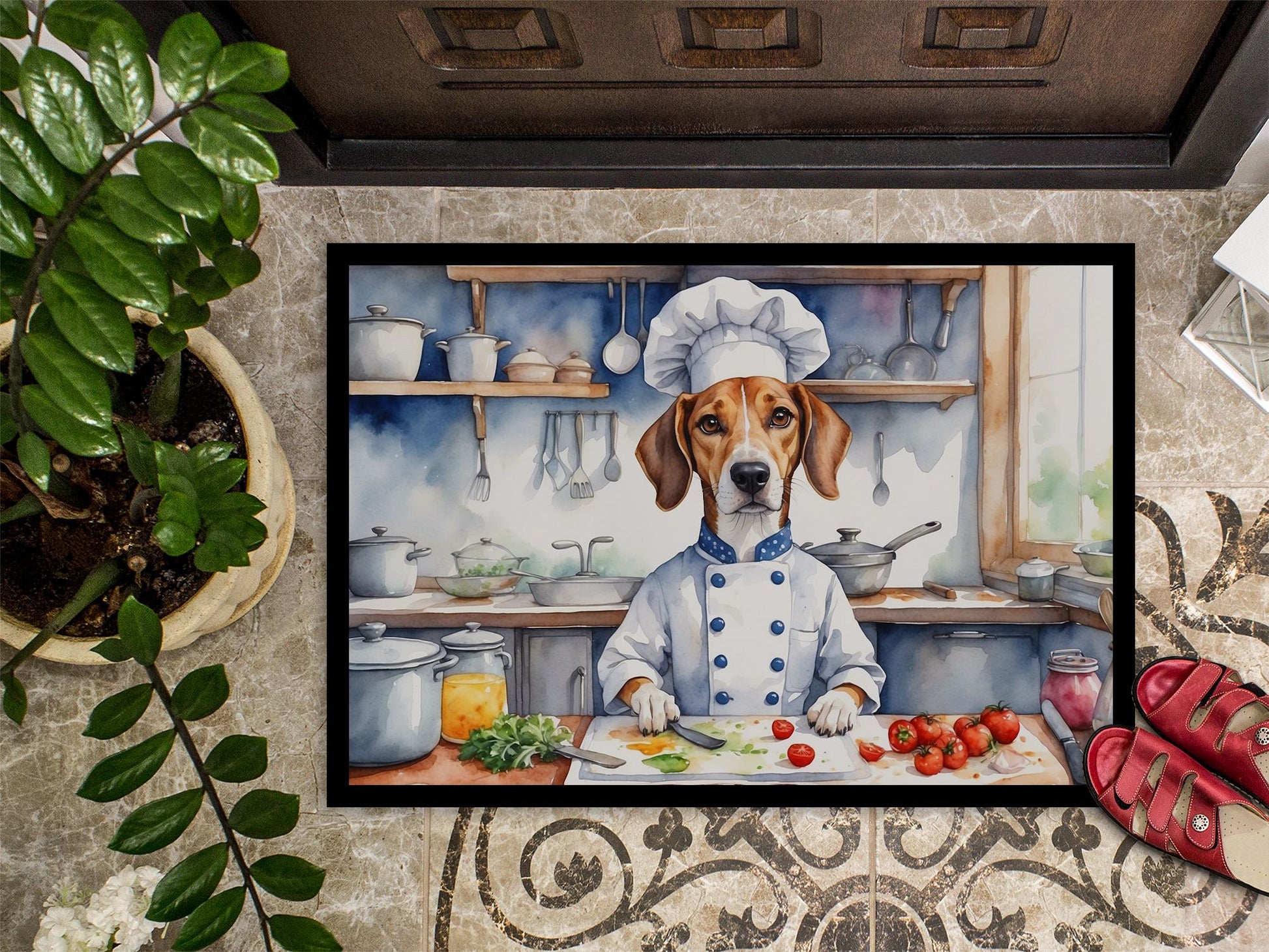 NEW American Foxhound The Chef Doormat Front Door Mat Indoor Outdoor Rugs for Entryway, Non Slip Washable Low Pile, 18H X 27W