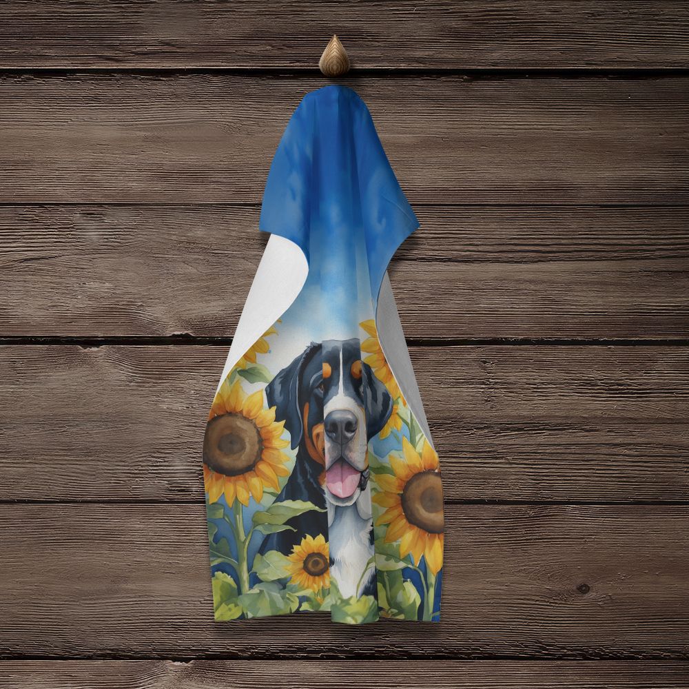 Greater Swiss Mountain Dog in Sunflowers Kitchen Towel Dish Cloths Guest Hand Towel Decorative Bathroom Towel for Face,Tea, Dishcloth, Kitchen and Bath