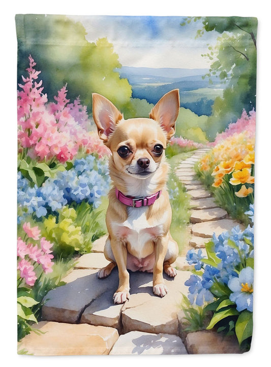 Chihuahua Spring Path Garden Flag Mailbox Flag Decorative Yard Flag Banner Outside Patio Artwork Yard Flower Beds, Garden Size, Multicolor