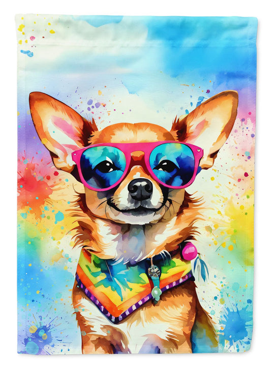 Chihuahua Hippie Dawg House Flag Large Porch Sleeve Pole Decorative Outside Yard Banner Artwork Wall Hanging, Polyester, House Size, Multicolor