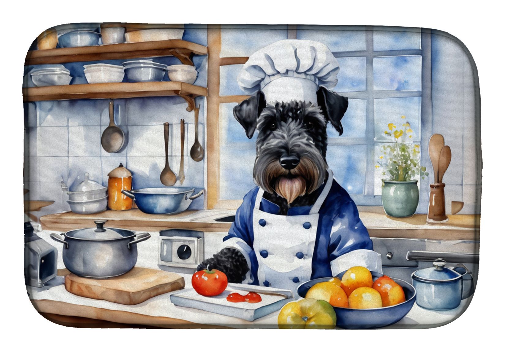 Kerry Blue Terrier The Chef Dish Drying Mat Absorbent Dish Drying Mat Pad for Kitchen Counter Dish Drainer Mat for Countertop, 14 x 21", Multicolor