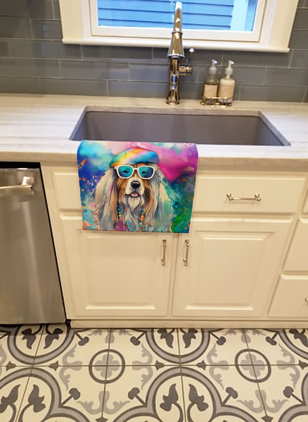 Bearded Collie Hippie Dawg Kitchen Towel Dish Cloths Guest Hand Towel Decorative Bathroom Towel for Face,Tea, Dishcloth, Kitchen and Bath