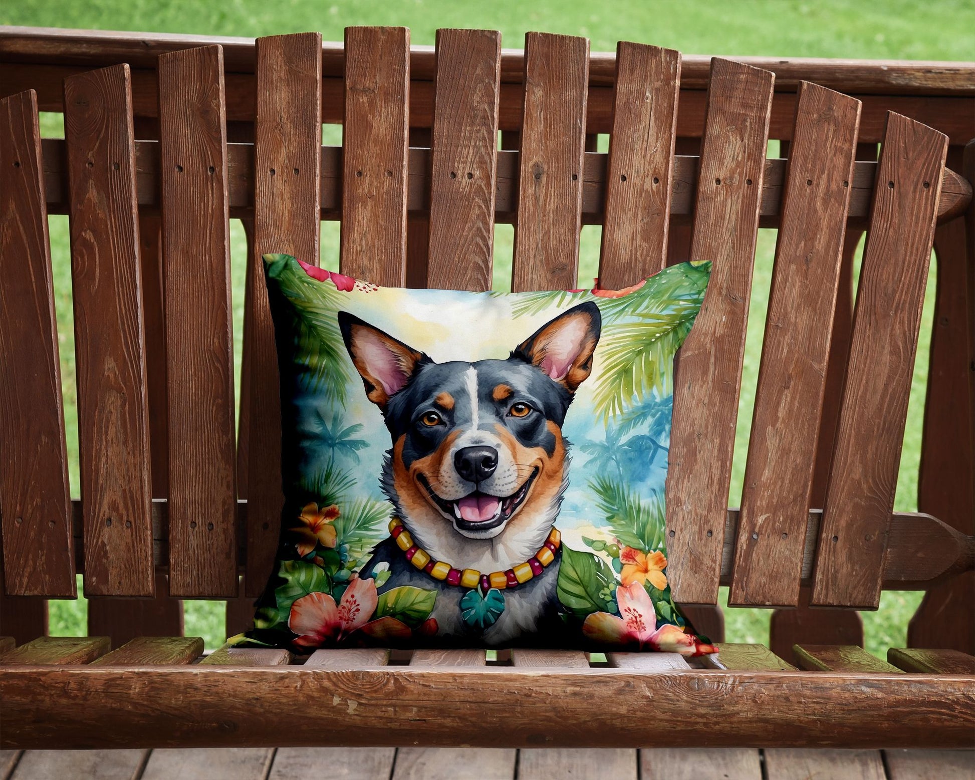 Australian Cattle Dog Luau Throw Pillow Machine Washable, Indoor Outdoor Decorative Pillow for Couch, Bed or Patio, 14Hx14W