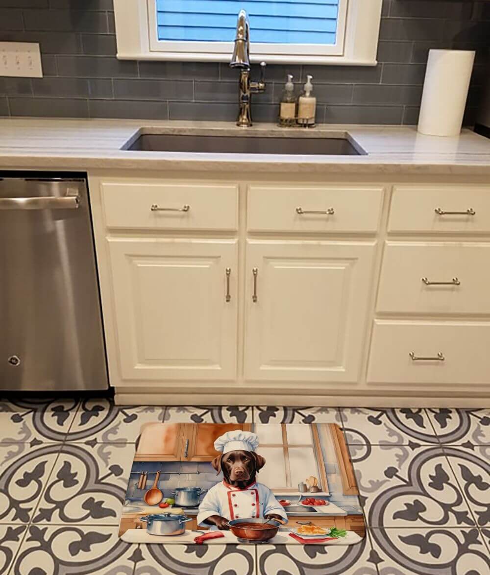 Chocolate Labrador Retriever The Chef Memory Foam Kitchen Mat Machine Washable Anti-Fatigue Mat Cushion Comfort Bath Mat or Kitchen Rug
