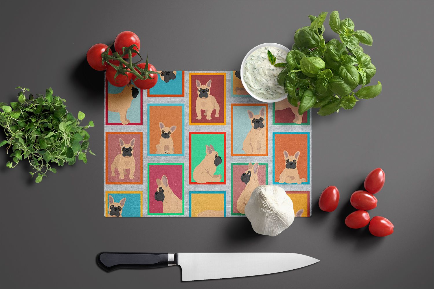 NEW Lots of Fawn French Bulldog Glass Cutting Board Decorative Tempered Glass Kitchen Cutting and Serving Board Large Size Chopping Board