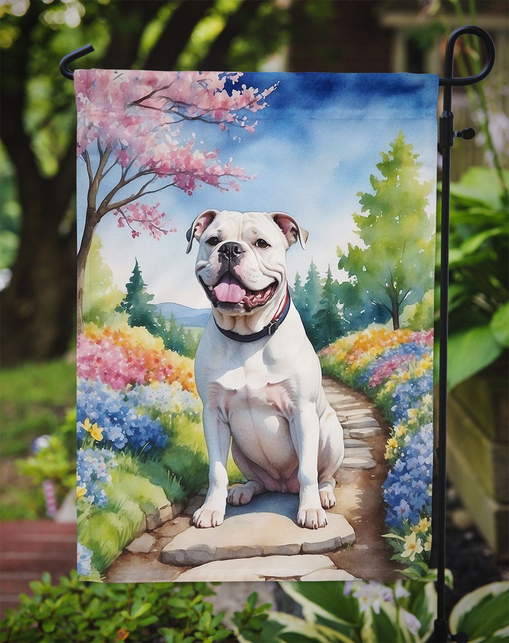 American Bulldog Spring Garden Garden Flag Mailbox Flag Decorative Yard Flag Banner Outside Patio Artwork Yard Flower Beds, Garden Size, Multicolor