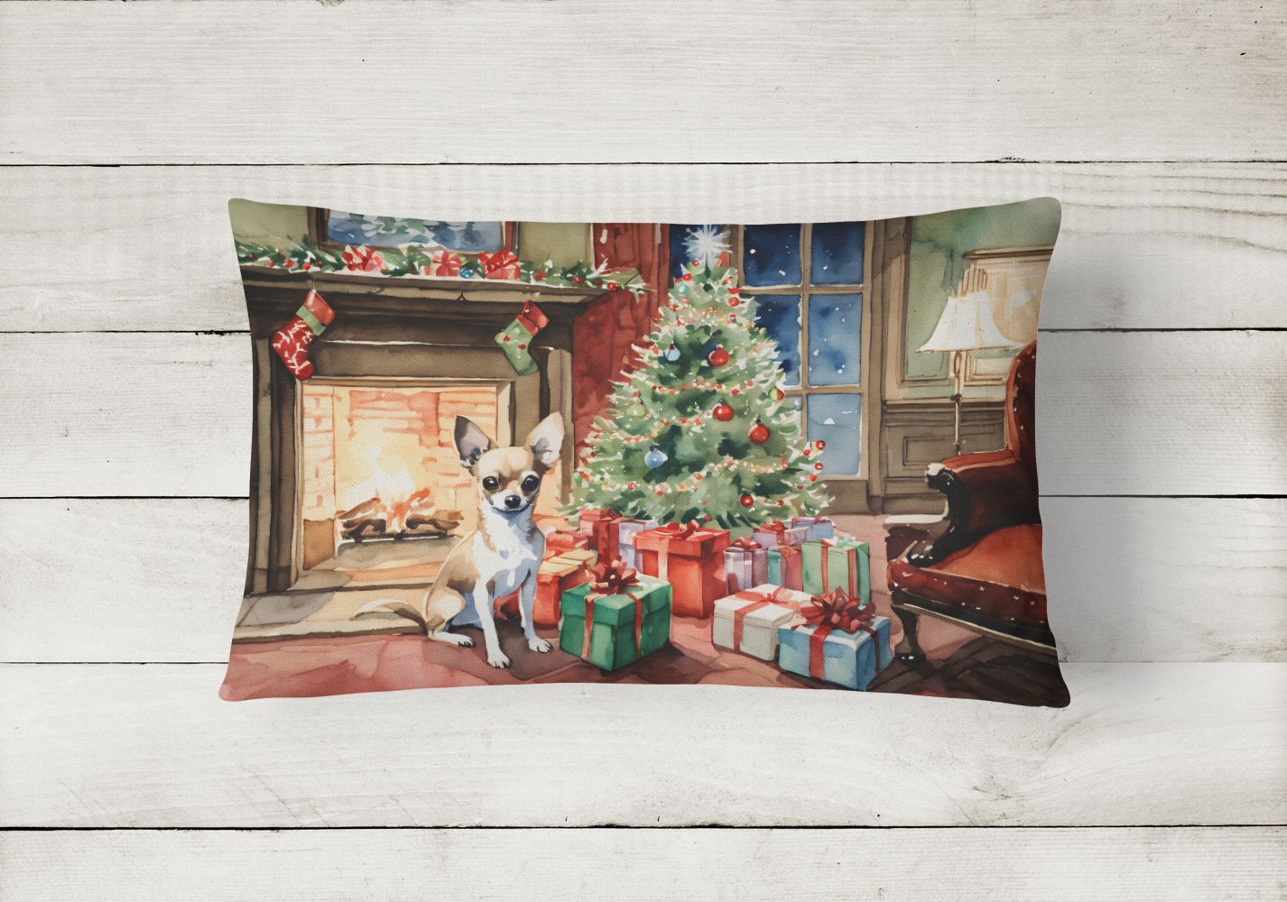 Waiting on Christmas Throw Pillow Throw Pillow for Indoor Couch Bed Outdoor Patio Washable, Chihuahua 1323,12Hx16W