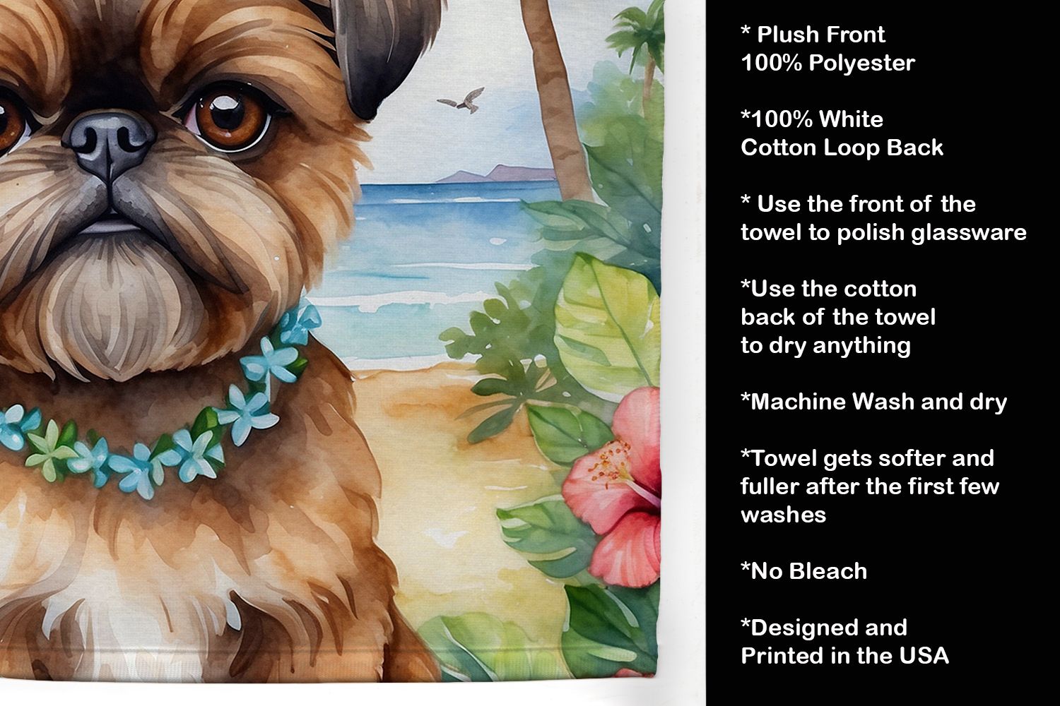 Brussels Griffon Luau Kitchen Towel Dish Cloths Guest Hand Towel Decorative Bathroom Towel for Face,Tea, Dishcloth, Kitchen and Bath