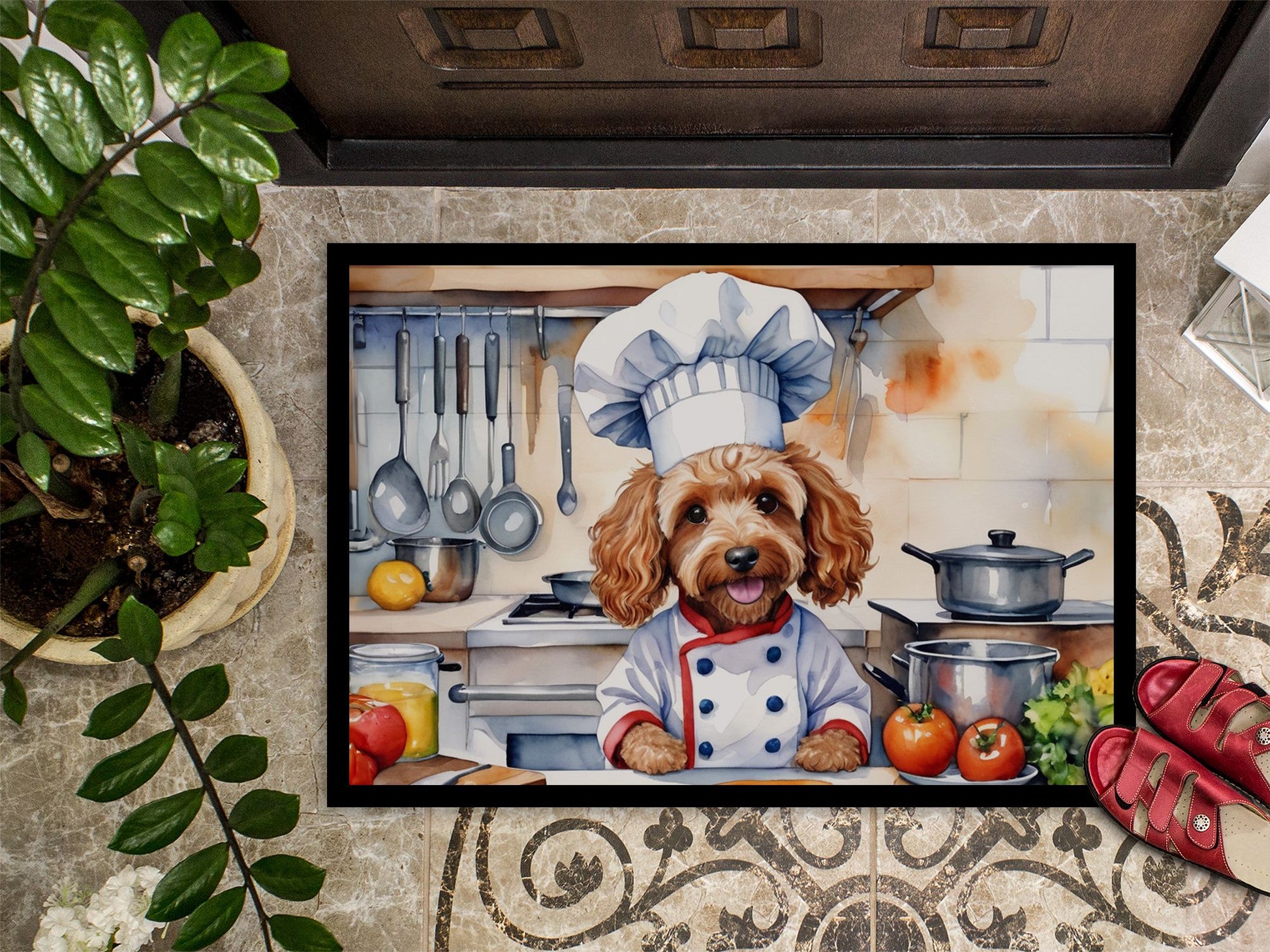 Cockapoo The Chef Doormat Front Door Mat Indoor Outdoor Rugs for Entryway, Non Slip Washable Low Pile, 24H X 36W