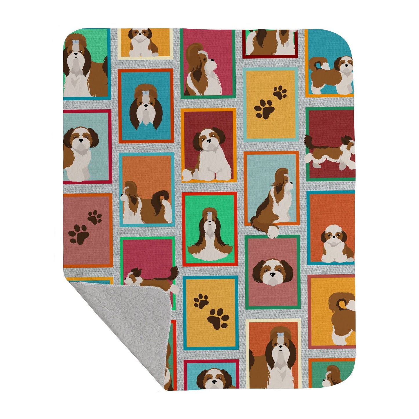 Lots of Shih Tzu Quilted Blanket 50x60 Artwork Pattern Quilted Throw Blanket for Bed, Couch, Sofa, Soft and Lightweight