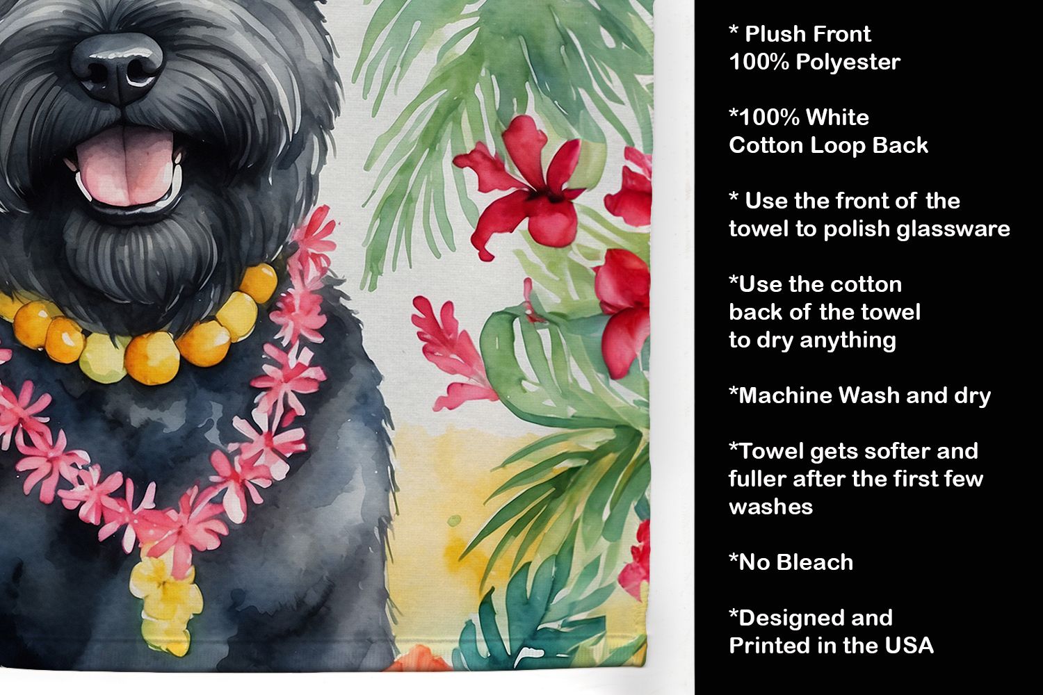 Bouvier des Flandres Luau Kitchen Towel Dish Cloths Guest Hand Towel Decorative Bathroom Towel for Face,Tea, Dishcloth, Kitchen and Bath