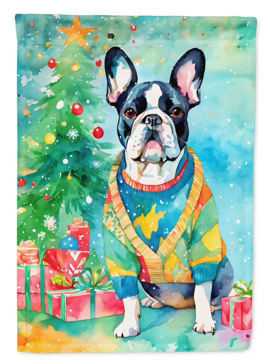 French Bulldog Christmas House Flag Large Porch Sleeve Pole Decorative Outside Yard Banner Artwork Wall Hanging, Polyester, House Size, Multicolor