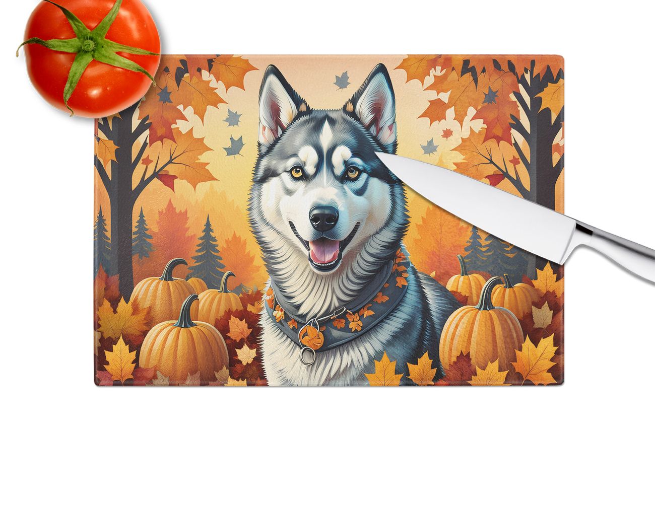 NEW Siberian Husky Fall Glass Cutting Board Decorative Tempered Glass Kitchen Cutting and Serving Board Large Size Chopping Board